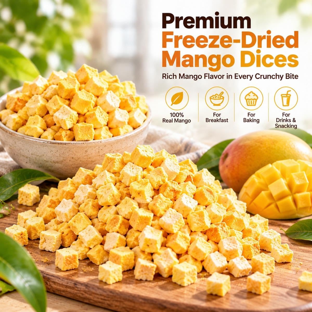 Trozos de Mango Liofilizado 500g Cubos de Fruta Natural Sin Azúcar Añadido