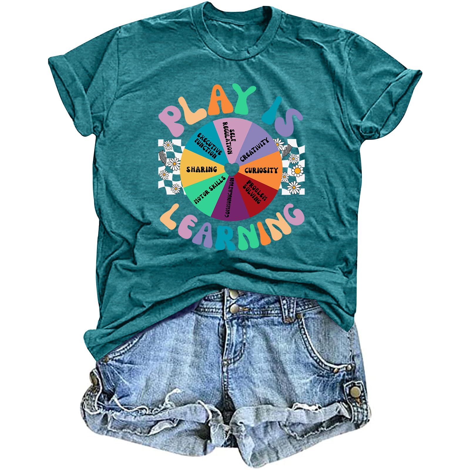 HQP Play is Learning Teacher Shirt Women Preschool Daycare Teacher T Shirts Kindergarten Funny Teaching Tee Tops