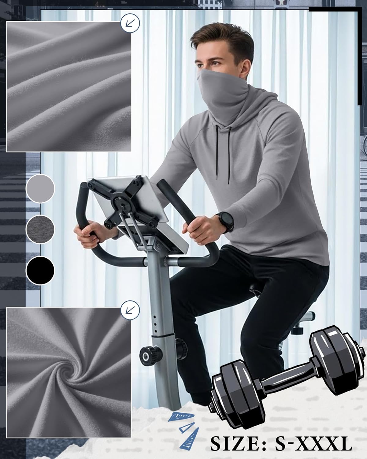 3 Pack Men's Hoodies with Mask Raglan Long Sleeve Sports Tops Compression Hooded Shirts Active Running Tees - Image 5