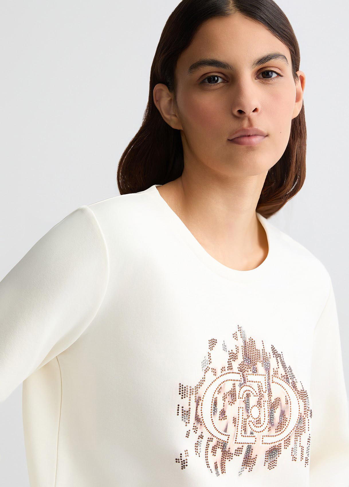 Liu Jo Felpa Leggera Girocollo da Donna con Logo Animalier e Strass, TA5168