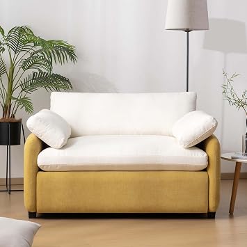 Oversized Armchair, Modern Lounge Chair, Chenille Fabric, Large Comfortable Reading Chair, Plush Accent Chairs for Living Room, Bedroom and Relaxation Corner Cream + Yellow