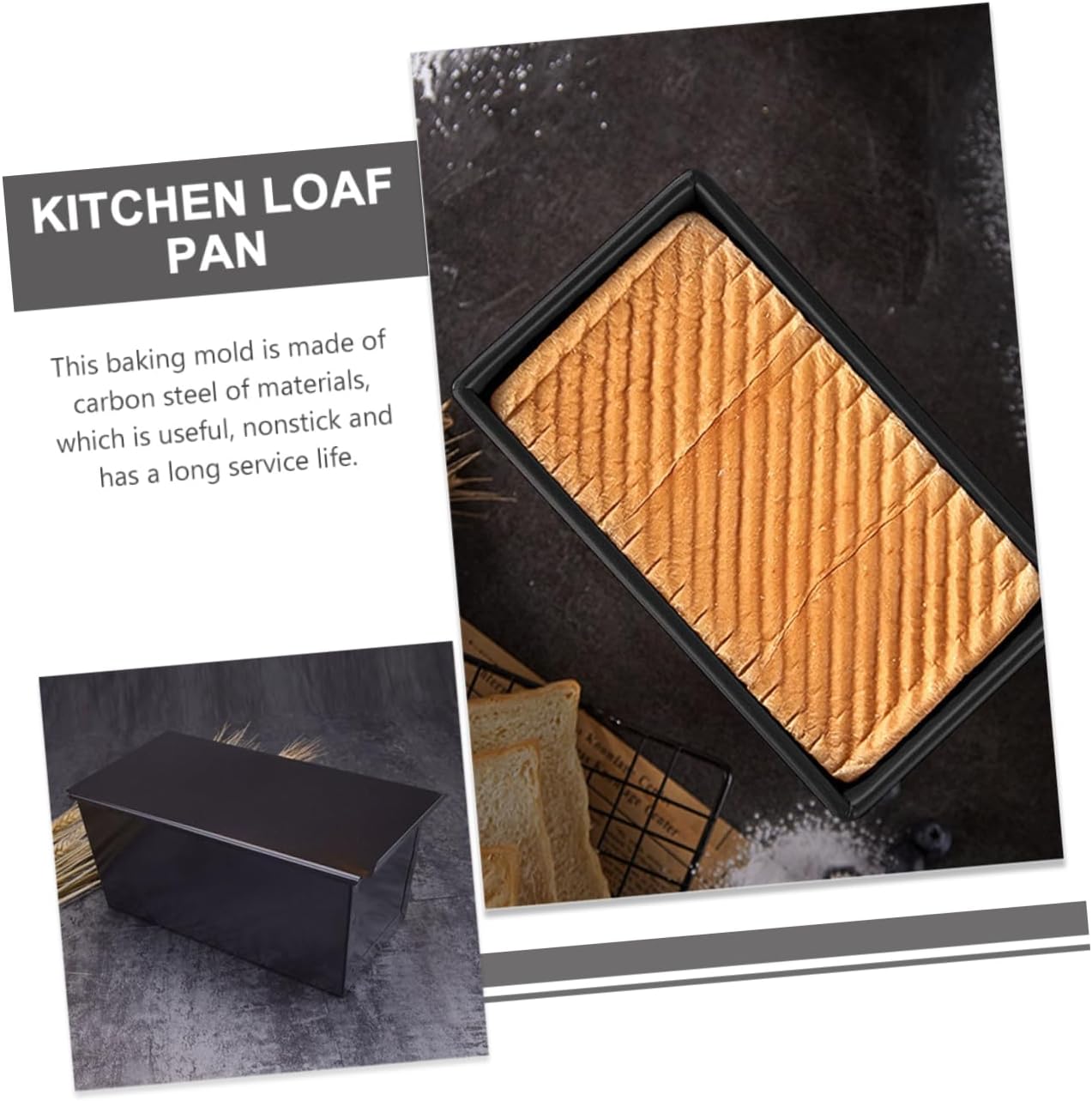 2pcs Carbon Steel Bread Boxes for Kitchen Counter Airtight Box Lid Loaf Pan Lid Toast Mold Household Toast Mold