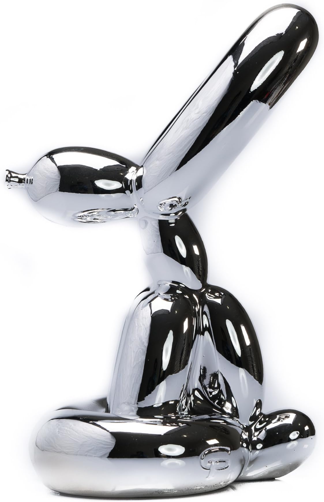 Balloon Animals Sculpture 10 in. Bunny Rabbit Figurine 5.5" x 5.5" x 10" Large Silver Metallic Finish Resin Art Statue