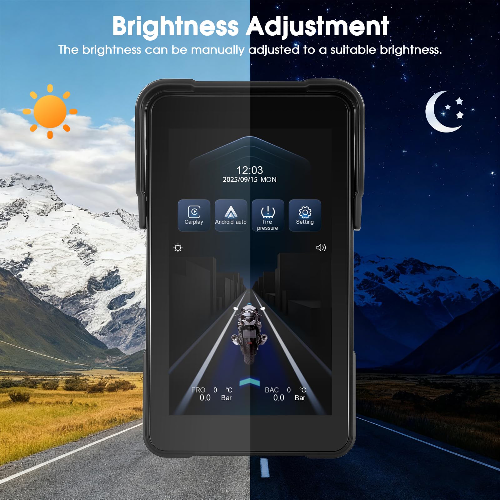 Navigatore per moto con Apple CarPlay e Android Auto Wireless, Autoradio Portatile Touchscreen HD 5 Pollici Bluetooth FM Impermeabile IP68