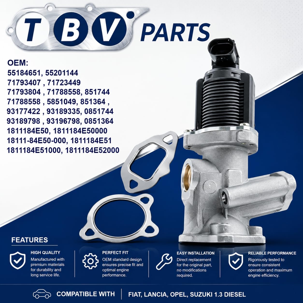 Válvula EGR 1.3 JTD/D 55184651 55201144 71793407 71723449 71793804 71788558 71788560 93177422 93189335 Válvula de recirculación de gases de escape para Corsa Combo Meriva Tigra Agila 1.3 CDTI