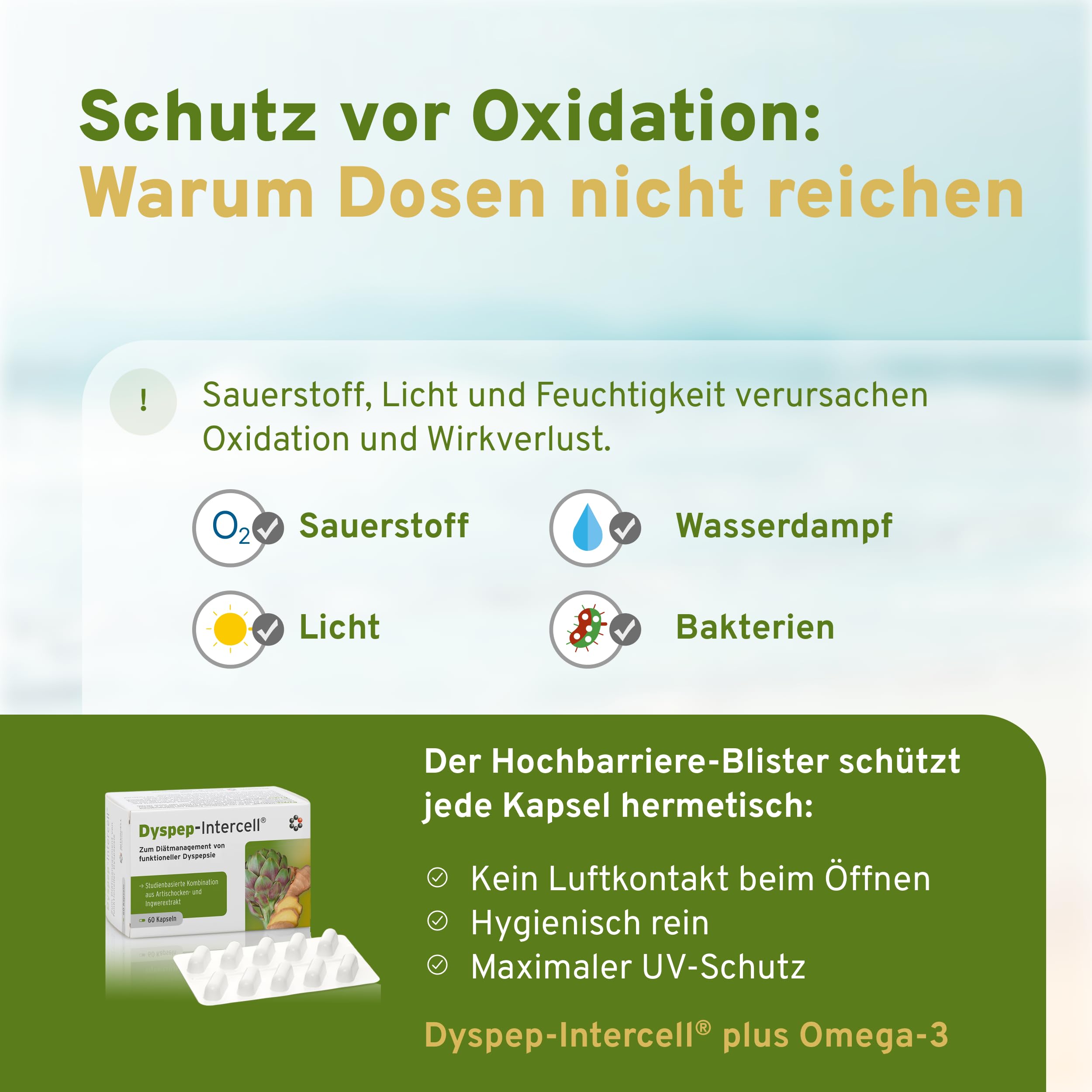 Dyspep-Intercell (60 Kapseln) - Patentierter Artischocke & Ingwer Komplex - Zum Diätmanagement bei funktioneller Dyspepsie (Reizmagen) - Schonende CO2-Extraktion für hochdosierte Bitterstoffe