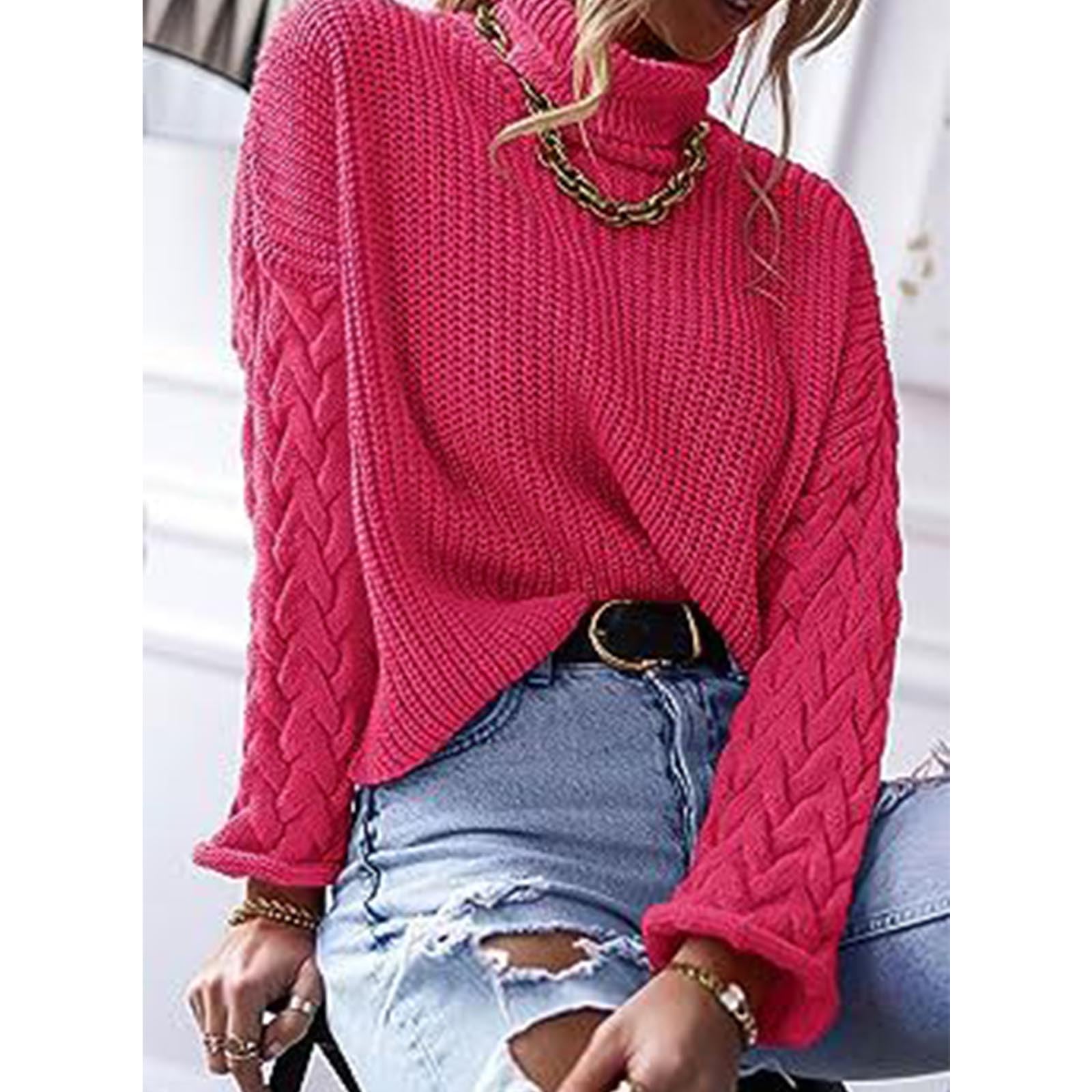 Greabuy Maglione lavorato a maglia a trecce a tinta unita da donna a maniche lunghe autunno inverno pullover felpa per donna maglione casual camicie da donna maglioni da donna felpe a maglia leggere,