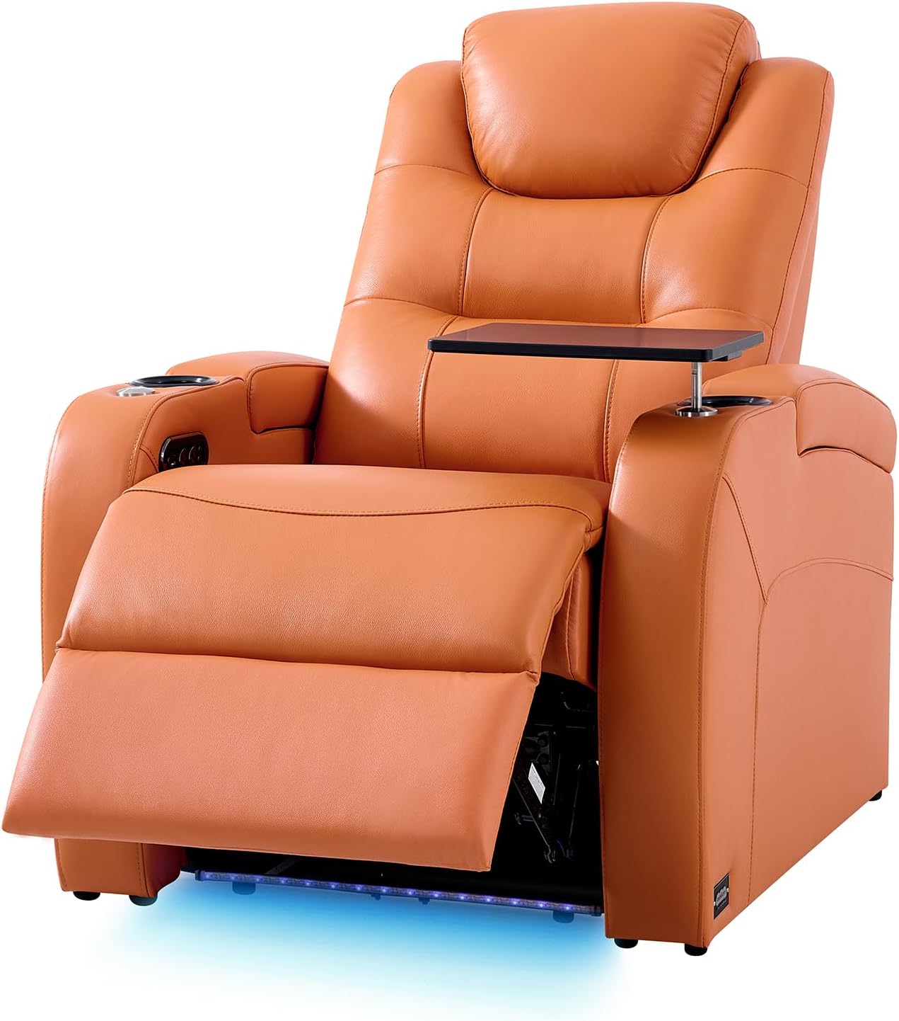 comfiroom Home Theater Seating Simple Style Top Grain Nappa Leather Recliners Chair Dual Power Movie Gaming Sofa Chair Electric Headrest with Tray Table Type-C USB Charger (Black, Row of 1)