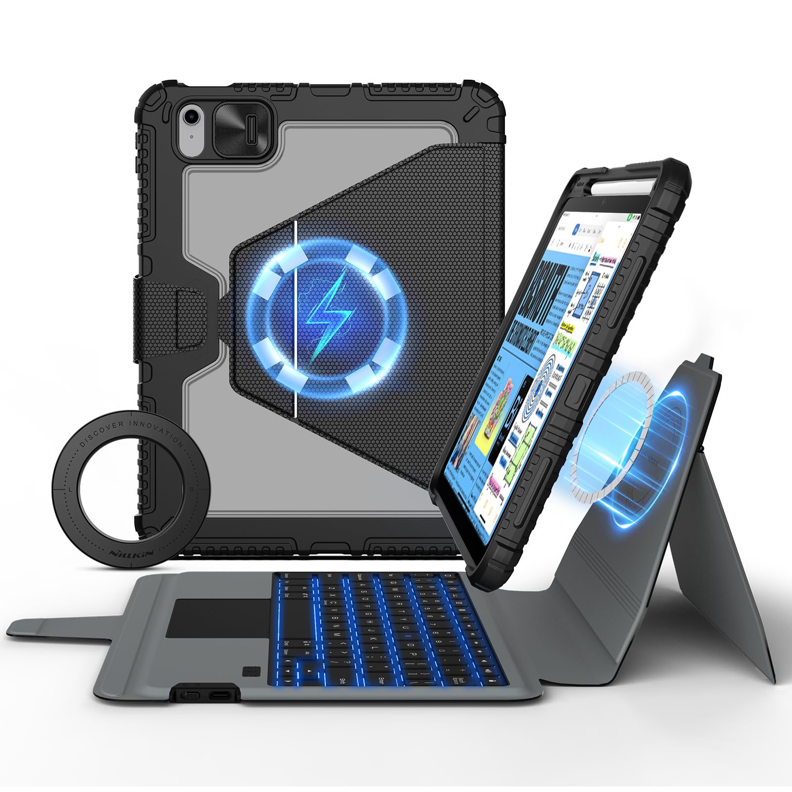 Nillkin for iPad 11th (A16, 2025) & 10th Gen 10.9 inch (2022) Magnetic Magic Case, Detachable Keyboard, Large Precision Trackpad, Backlit Keyboard, Smart Connector - Classic Black