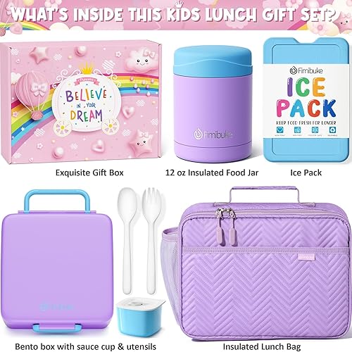 Miniatura 2 de Fimibuke Lonchera Bento para niños con 4 compartimentos, bolsa aislada, tarro de alimentos al vacío de acero inoxidable, paquete de hielo, juego de