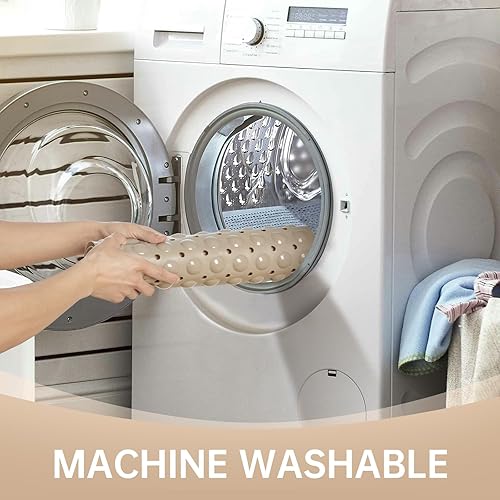 Miniatura 7 de Tapete de ducha antideslizante de 39 x 16 pulgadas, lavable a máquina, grande para baño con ventosas y agujeros de drenaje, color marrón