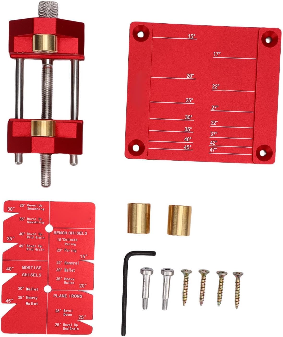 Chisel Sharpening Kit, Professional Angle Gage with Adjustable Width 5/32in to 3in for Wood Chisels 15 to 45, Red