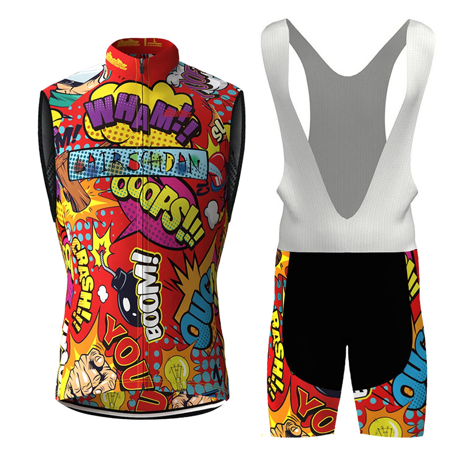 Conjunto Ropa Ciclismo Hombre Maillot Bici MTB Verano,Traje Ciclista Sin Mangas Chaleco Ciclo y Culotte Tirantes con 9D Gel Acolchado,Completa Bicicleta Jerseys Sleeveless Transpirable Secado Rápido