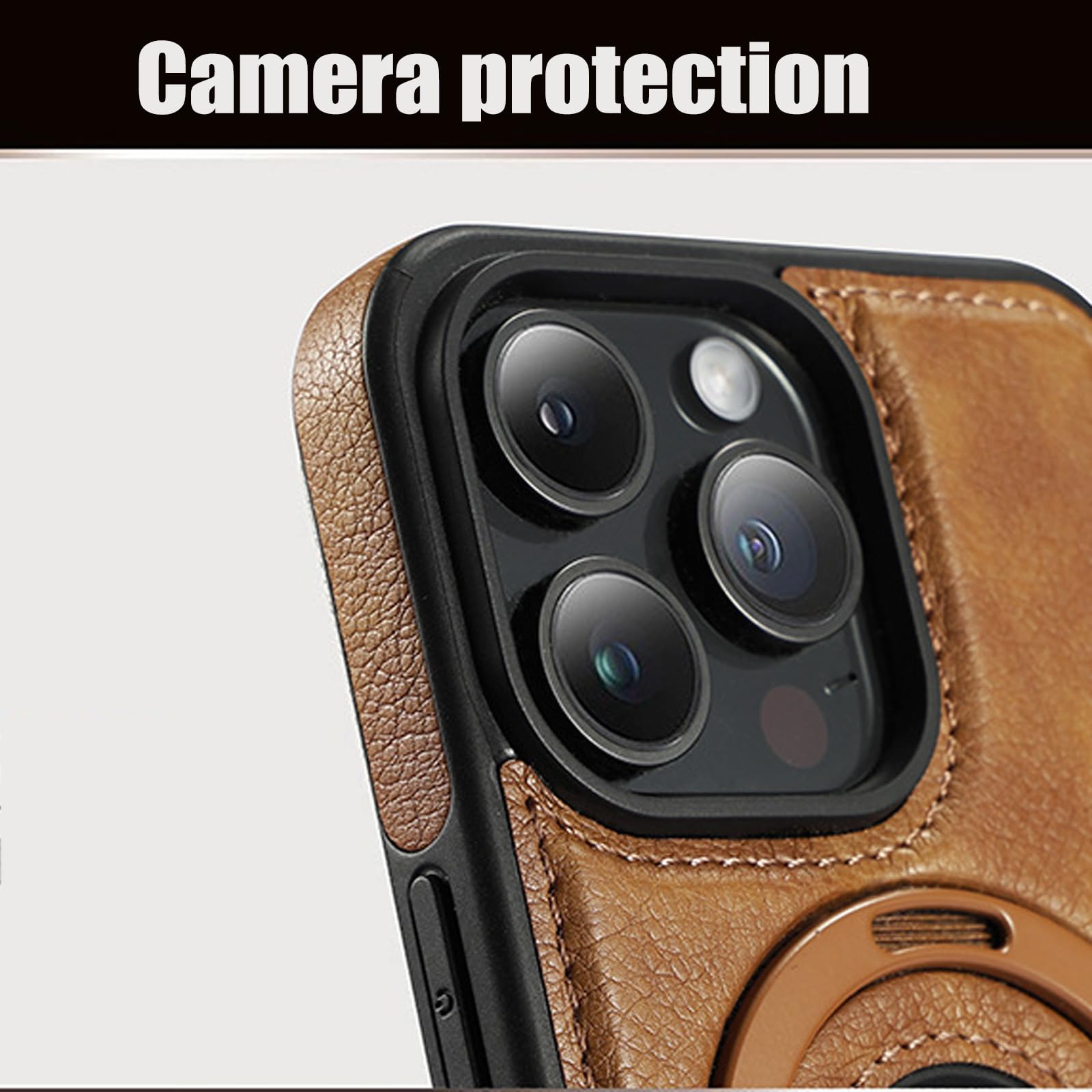 Braun,16 Pro, Lederhülle Für iPhone 16 Pro Max/16 Pro/16 Plus/16, Unterstützt Drahtloses Aufladen Schutzhülle Mit Ring Ständer Fall Case Logo View