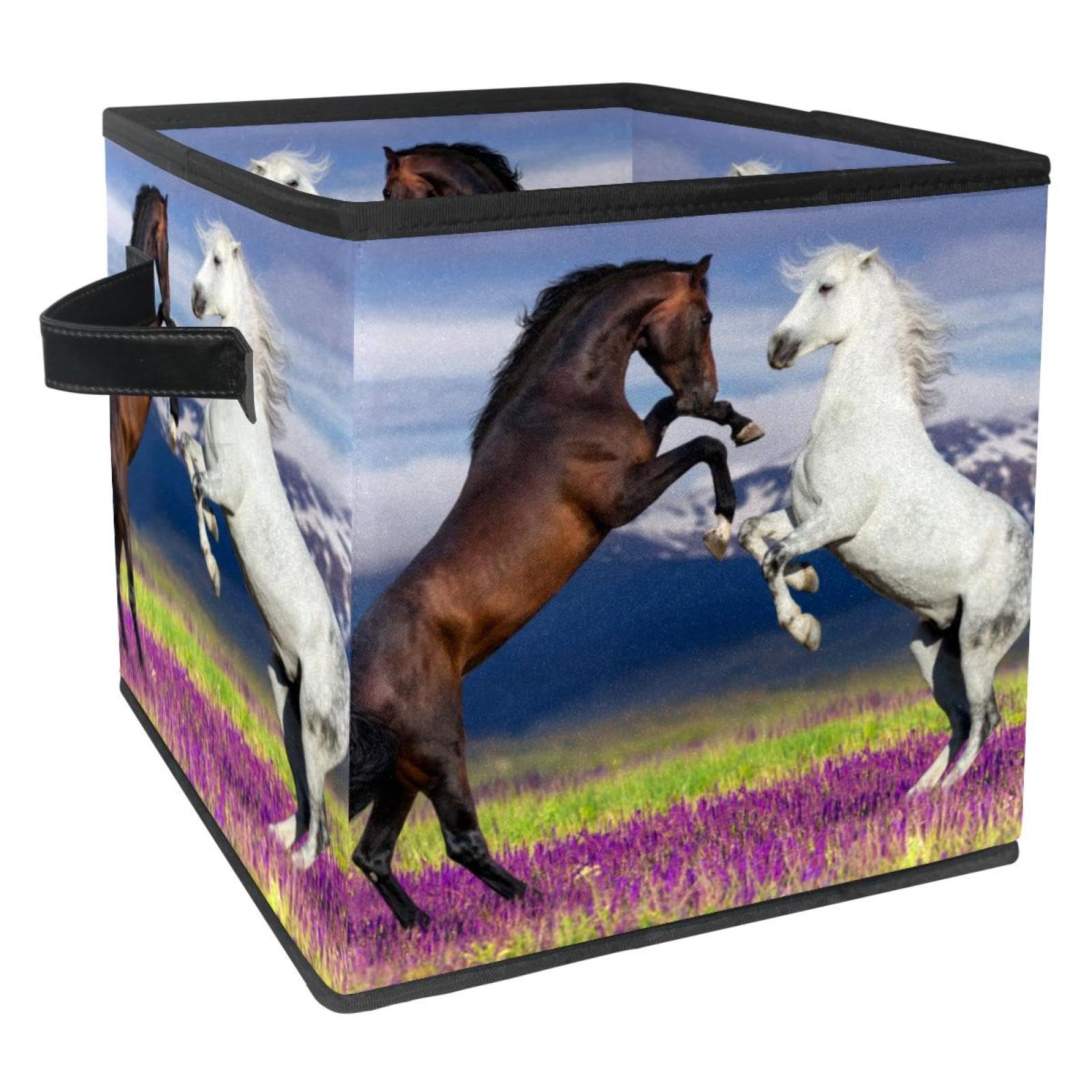 Panier de rangement en tissu motif cheval pour organiser les jouets