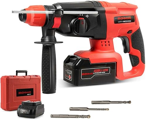 Goplus 1 pulgada SDS Plus taladro de martillo giratorio inalámbrico, 20 V 3 funciones velocidad variable martillo de demolición kits con 4.0 Ah