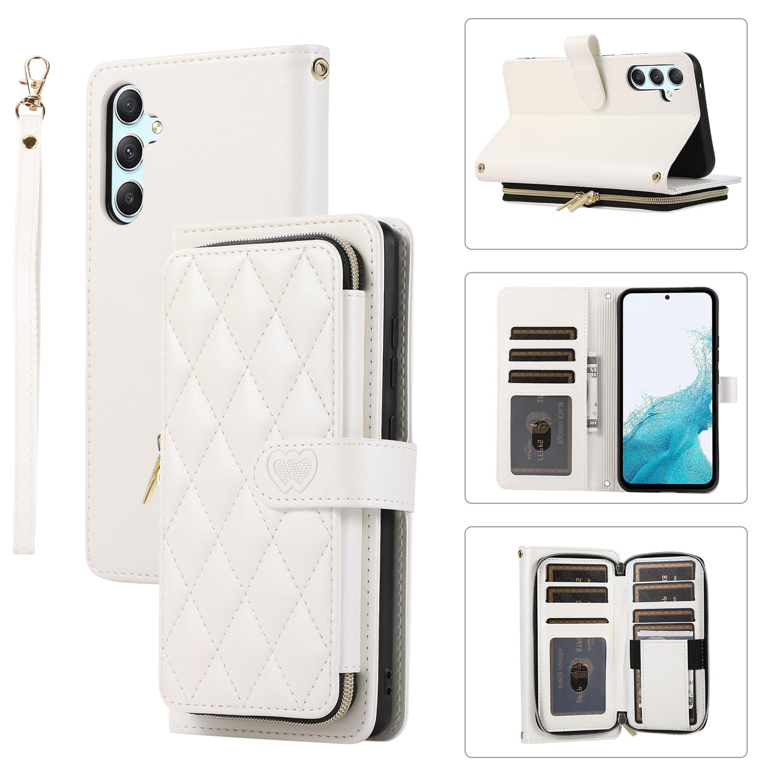 for Samsung Galaxy S25 Plus Case Wallet, 6-Card Holder, White