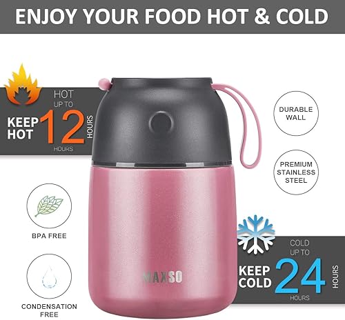 Miniatura 4 de Tarro de comida aislado para alimentos fríos y calientes para niños y adultos, recipientes térmicos de comida caliente de sopa de 17 onzas para el