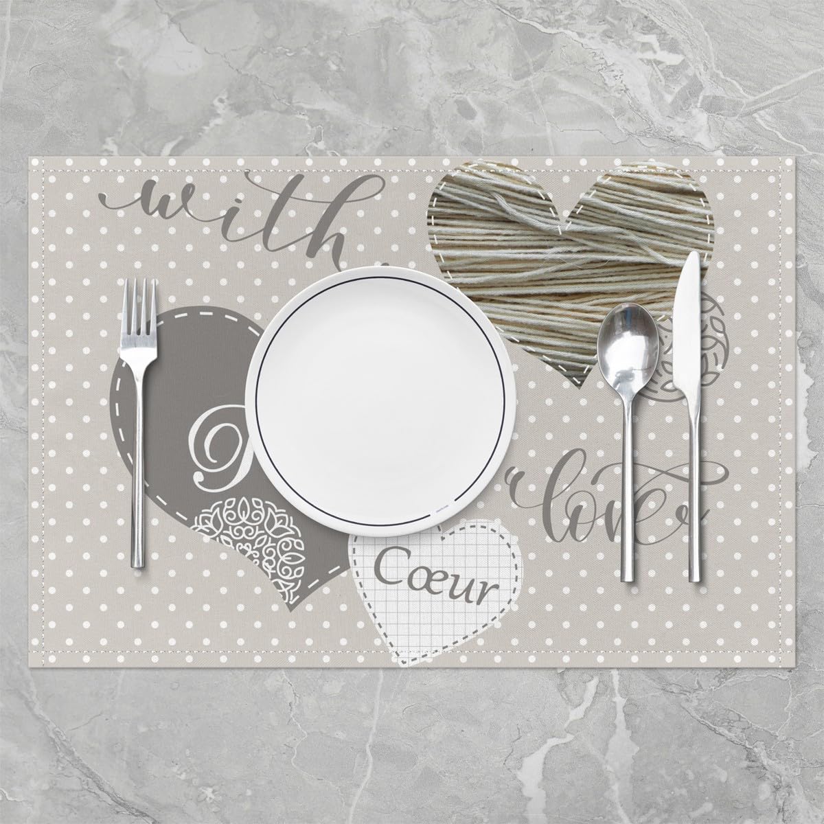 Set 4 Tovagliette Love Herz Gnom | 30x45 Cm | Per San Valentino E Feste | Poliestere Lavabile - Foto 9