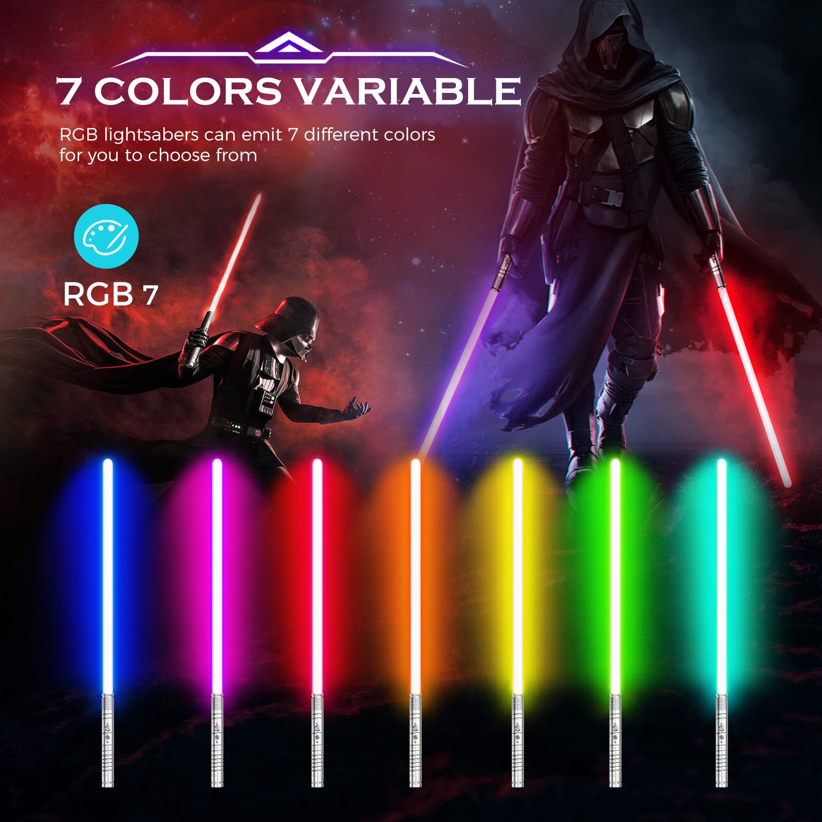 Sabre Laser RGB 7 Couleurs FX Sound Duel USB Rechargeable Métal Aluminium Argent Grip Cosplay