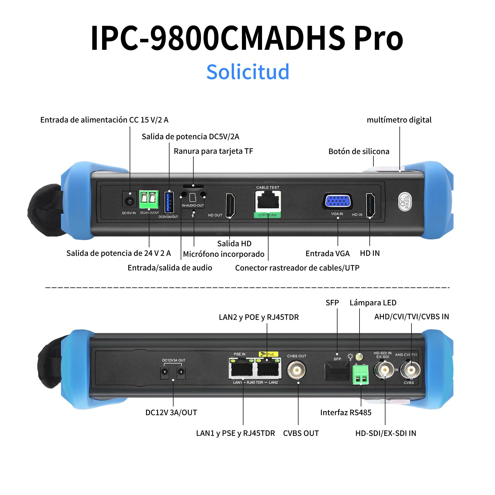 Henkion Tester Probador de CCTV IPC-9800CMADHS Pro, Pantalla Táctil IPS de 7 Pulgadas, Prueba IPC 8K y CCTV 4K 8MP HD-TVI CVI AHD SDI, Multímetro, RJ45, Probador de Cables PoE HDMI VGA WiFi RS485