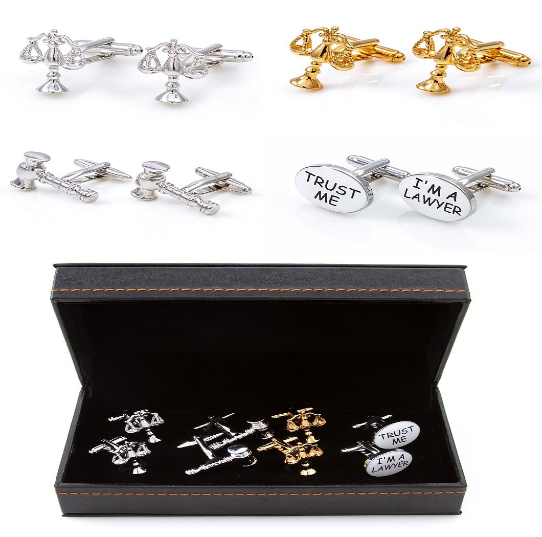 mrcuff Lawyer Attorney Judge Law 4 Different Pairs Cufflinks with a Presentation Gift Box & Polishing Cloth (Lawyer 4 Pack 1)-picture-9