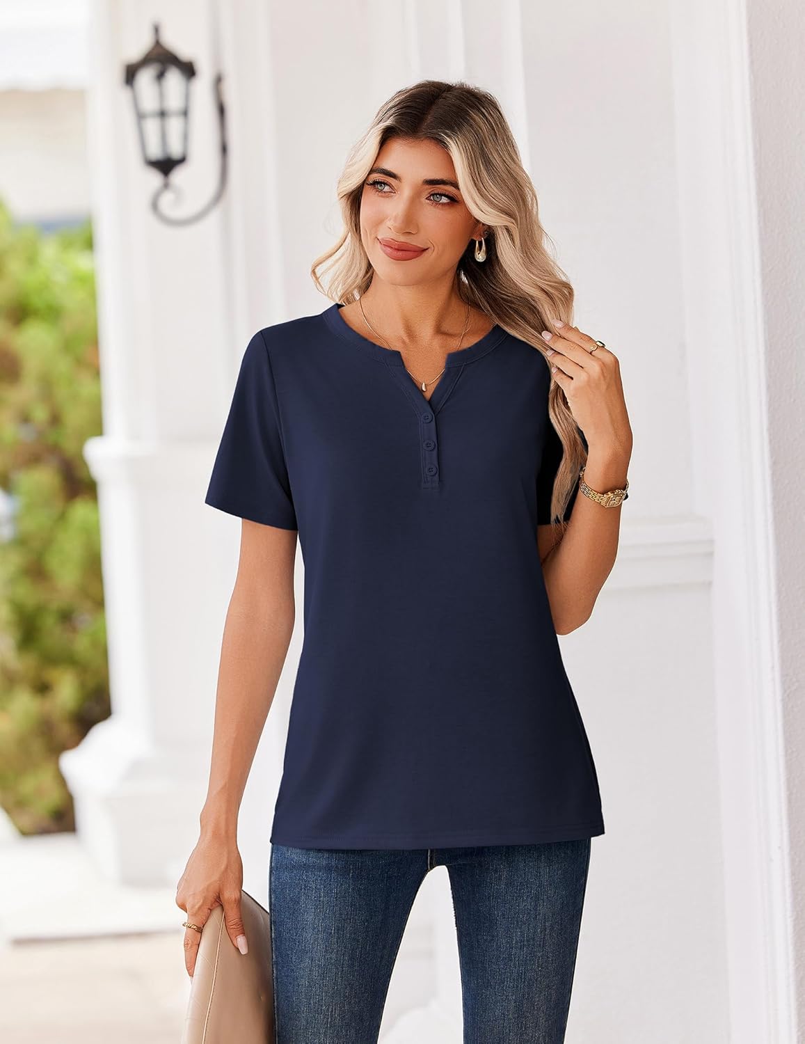 Zeagoo Womens Summer Tops V Neck Short Sleeve Shirts Dressy Casual Blouse Spring Vacation Tshirts Clothes - Image 3