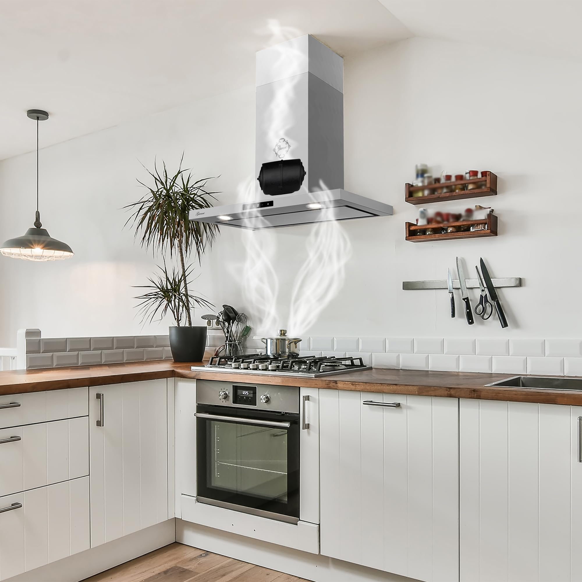GURARI Wandhaube CH 5001+ Umluft, Edelstahl Dunstabzugshaube 90 cm | 1000 m³/h Leistung | Randabsaugung | Touch-Sensorsteuerung | Abzugshaube mit flexiblem Abluft- und Umluftbetrieb