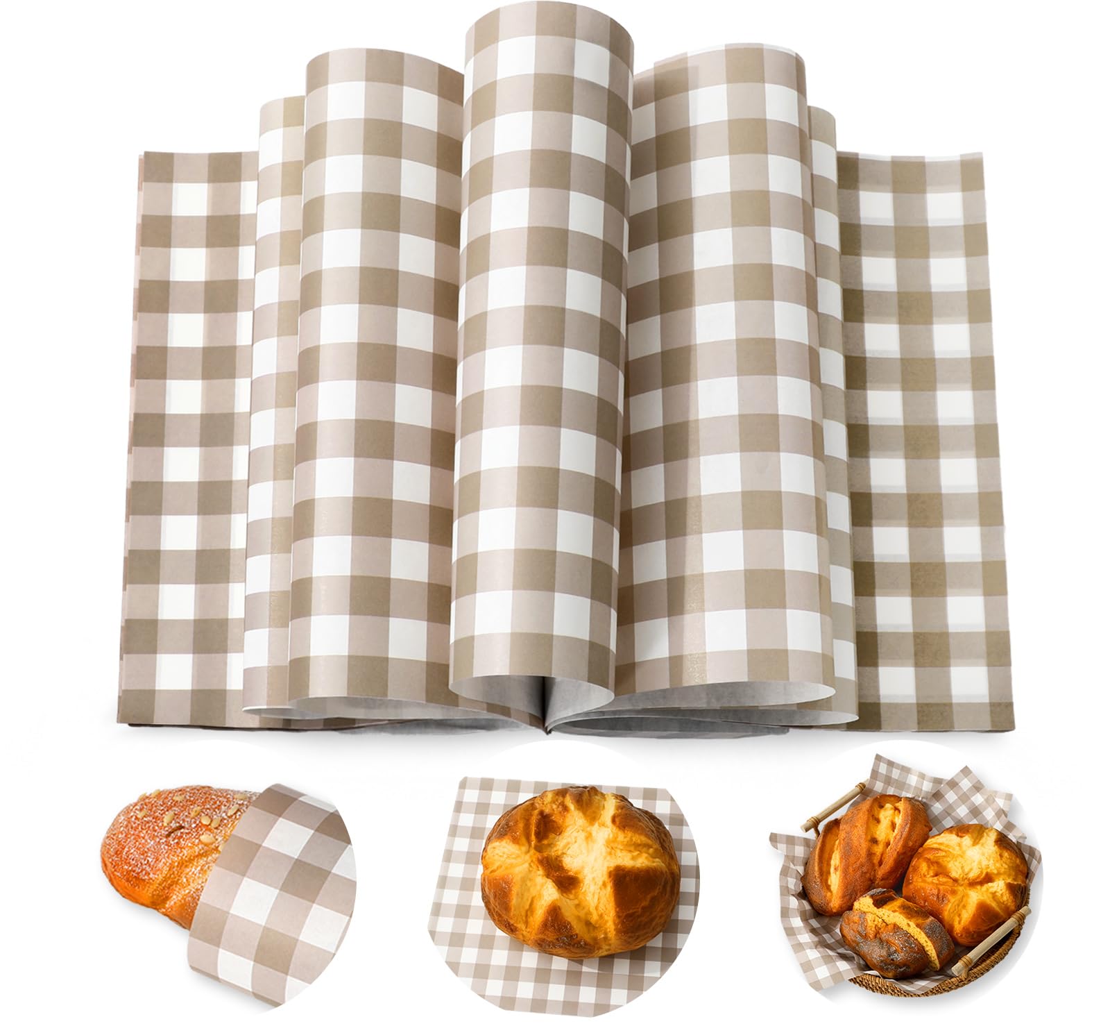 150Pcs Fall Brown Plaid Wax Paper Gingham Checkered Coffee Color Deli Paper Tissue Sandwich Wrap Waterproof Oil Proof Picnic Liner for Party Kitchen Supplies