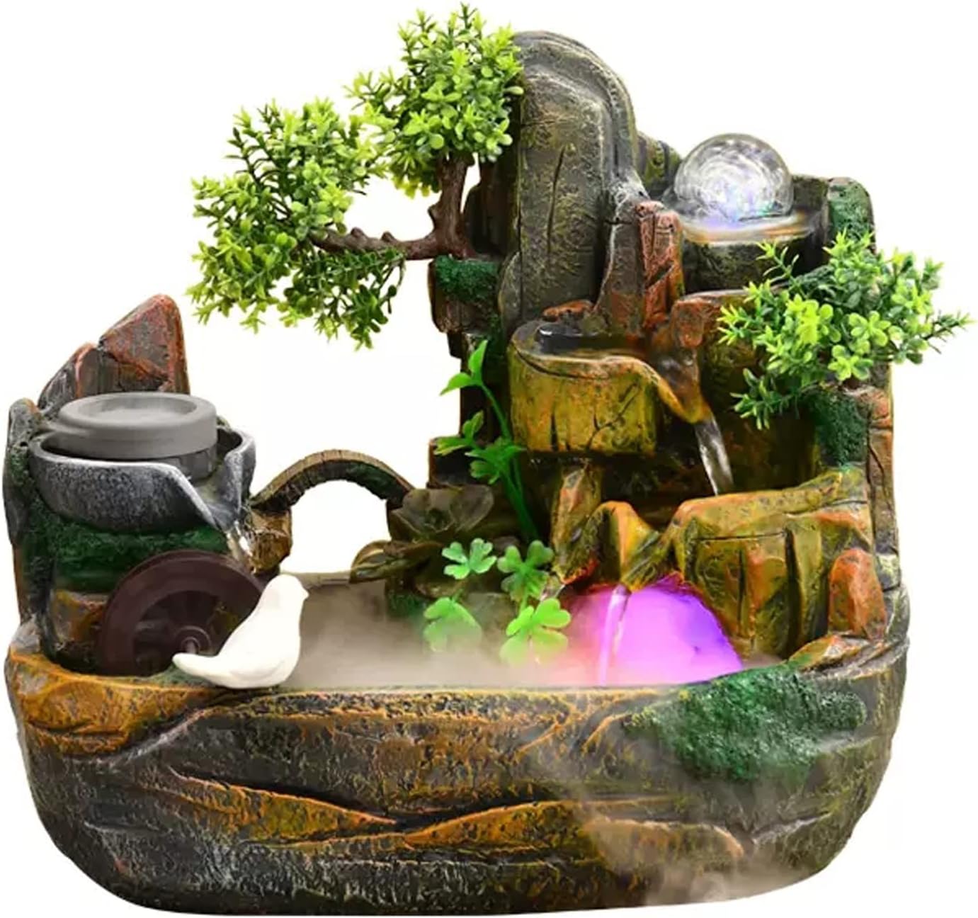 Table Fountain Resin Fake Mountain Flowing Water Indoor Fountain Circle Feng Shui Inviting Wealth Rotating Ball Water Features Decorations Living Room Office Decoration Table Fount...