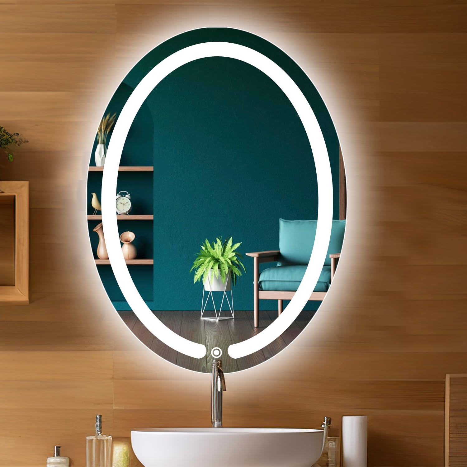 LED mirror providing bright bathroom lighting