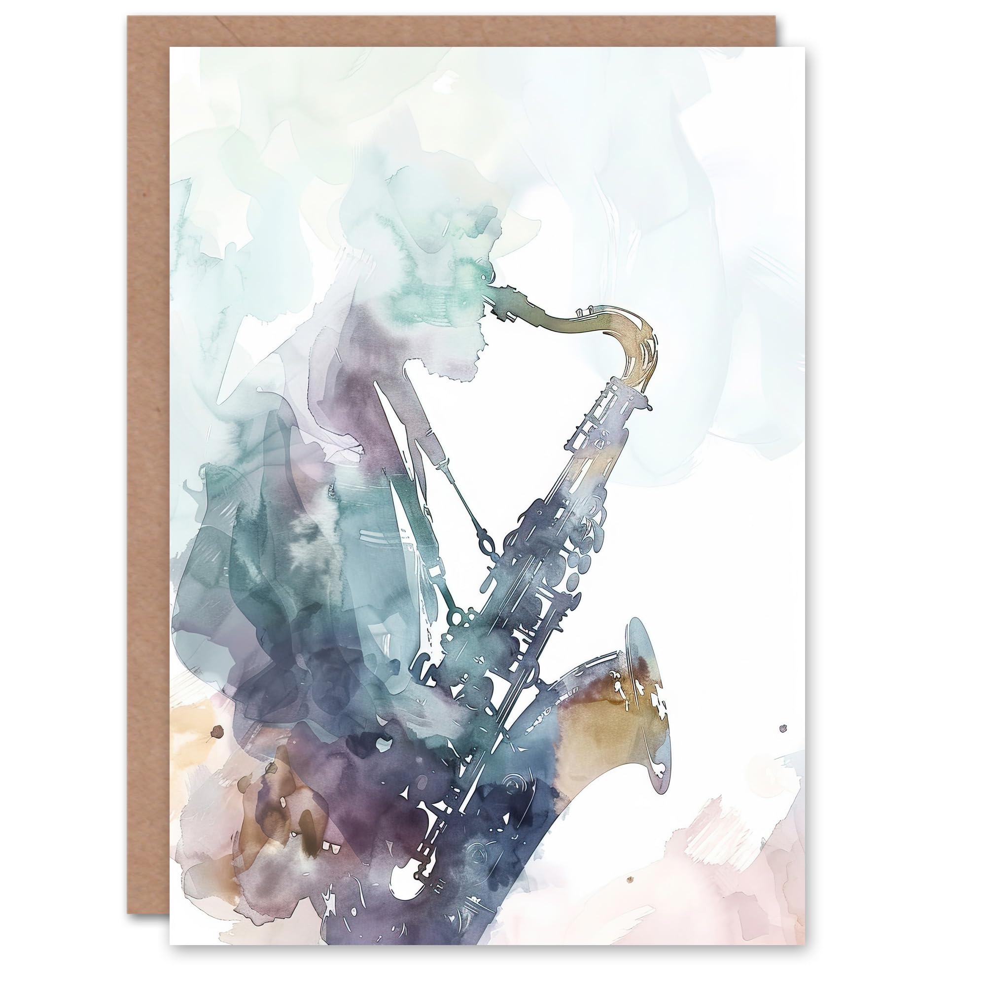 Artery8 Greeting Card Abstract Saxophone Jazz Musician Watercolour Blank For All Him Or Her Art Birthday Card