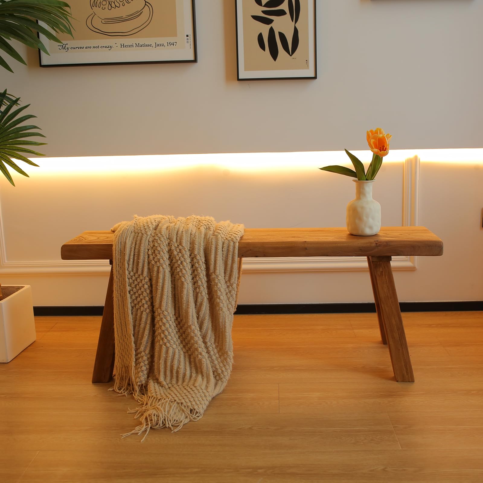Banc en bois massif de 120 cm - Banc rustique en bois naturel - Banc en bois solide pour couloir, salle à manger ou chambre à coucher