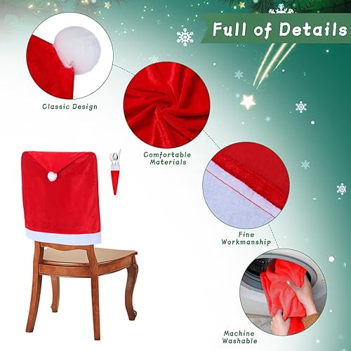 Miniatura 5 de BROADREAM Juego de 4 fundas para sillas de Navidad, juego de 4 fundas para sillas de Papá Noel, fundas para respaldo de silla de Navidad con 4