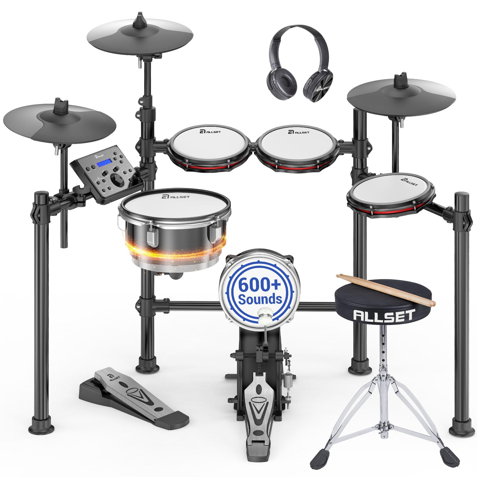 ALLSET 700 Professional Electric Drum Sets with Mude Mesh Drum Pads, 10