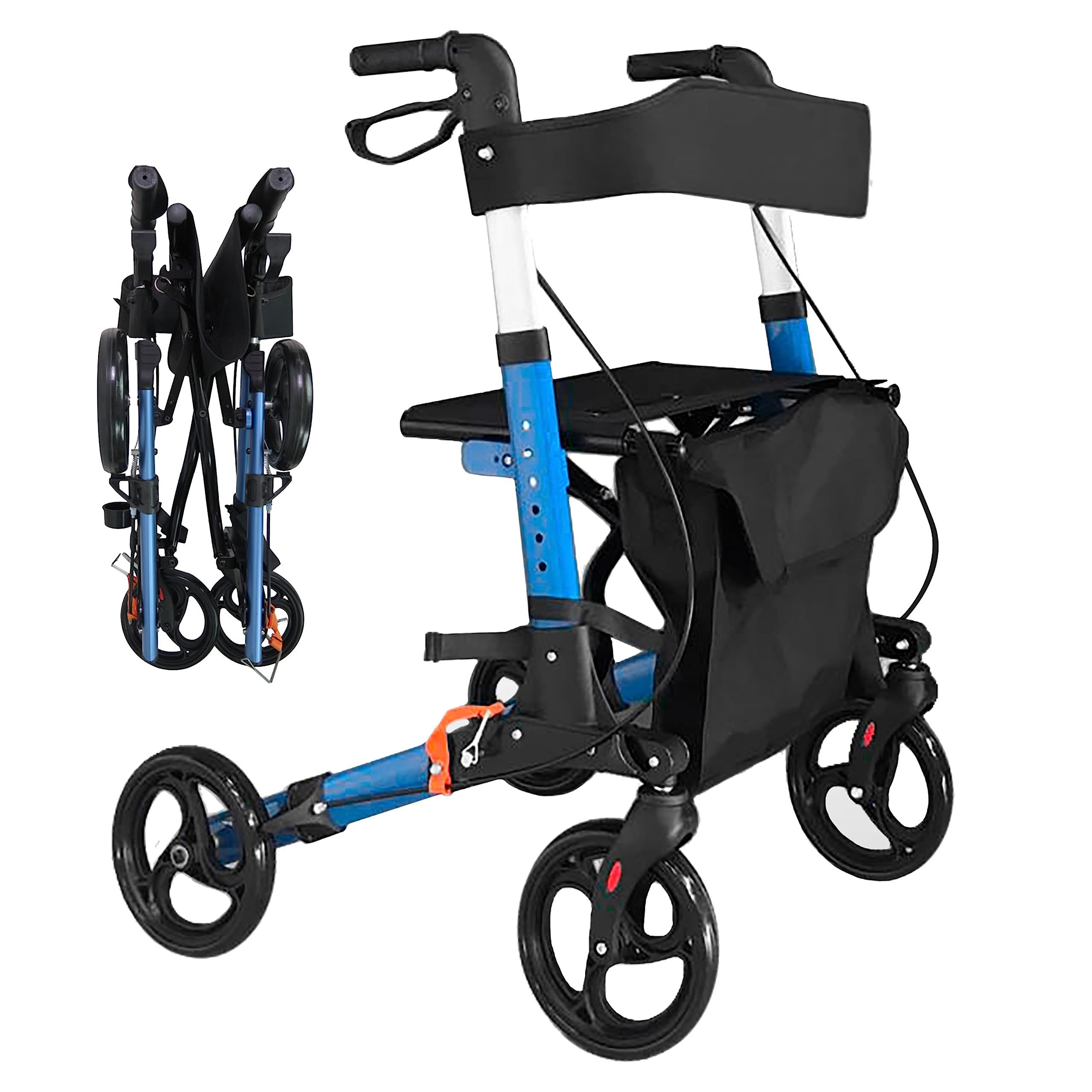 ANDADOR "4 EN 1" VIDA FÁCIL Galería del Coleccionista. Carrito Ortopédico para personas mayores, convalecientes… Aluminio superligero, Asiento, 4 Ruedas, Frenos, Bolsa. Totalmente Plegable. 011700126