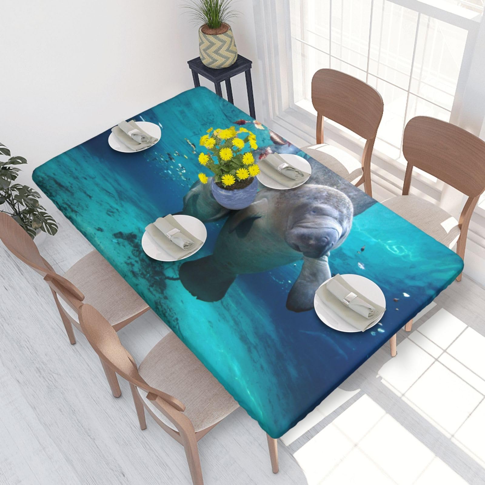 BNVSADC West Indian Manatees Printed 4FT Tablecloth 122x76 CM Polyester Kitchen Water Resistant Table Cloth Dining Table Decoration Table Covers