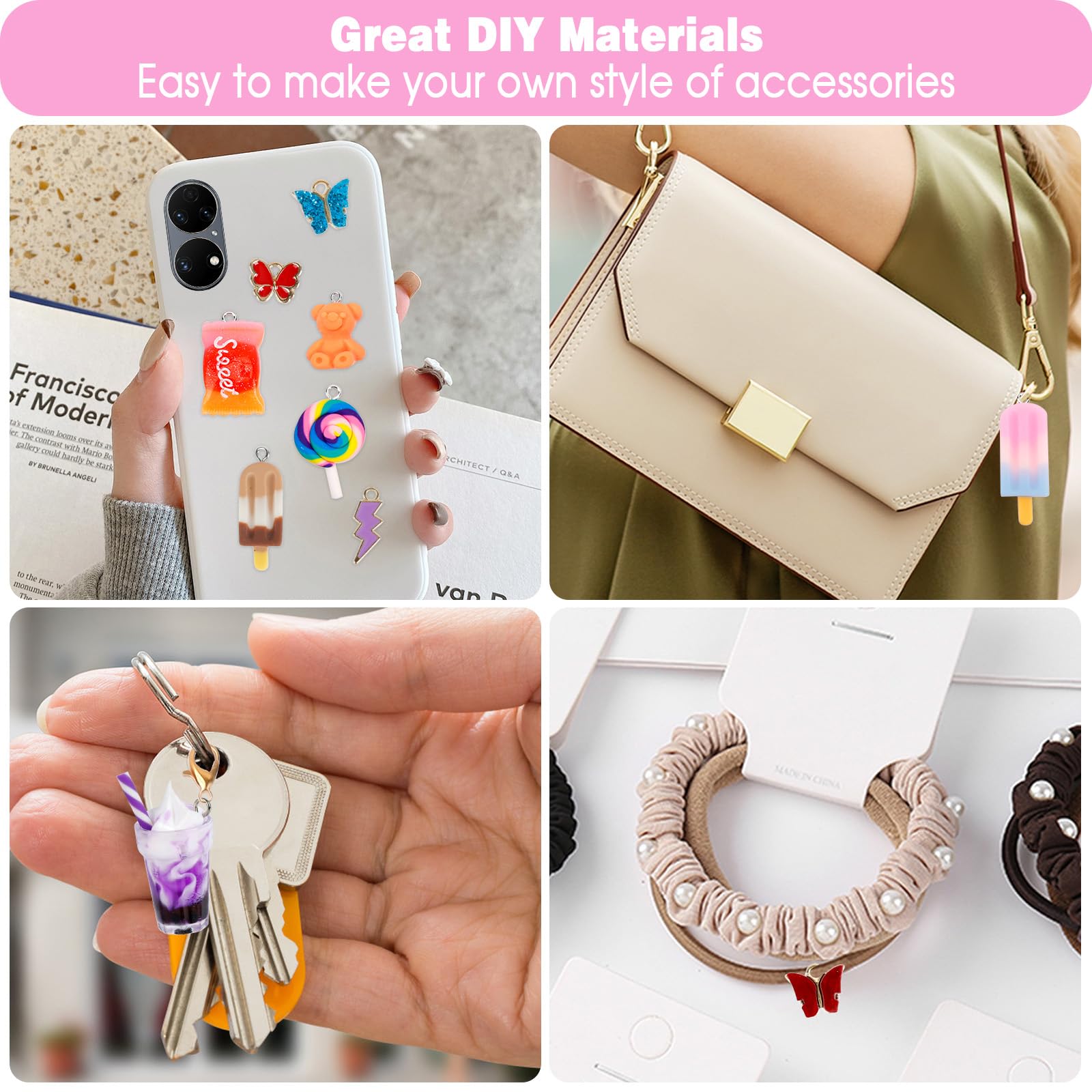 JABNOW zestaw zawieszek, kolczyki DIY, 65 sztuk zawieszek z herbatą bąbelkową, motyl niedźwiedź, DIY fajne rzeczy do kolczyków, naszyjnika, bransoletki, breloka, dziewczynki