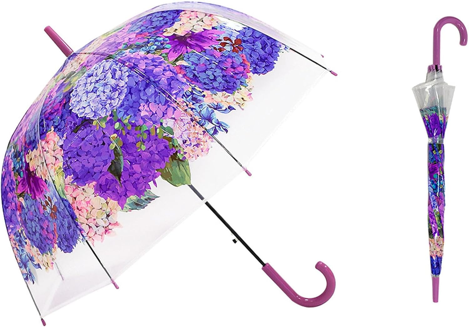 ThreeH Clear Flower Umbrella Automatic Open Transparent Windproof for Bridal Wedding Ladies Women Dome Canopy