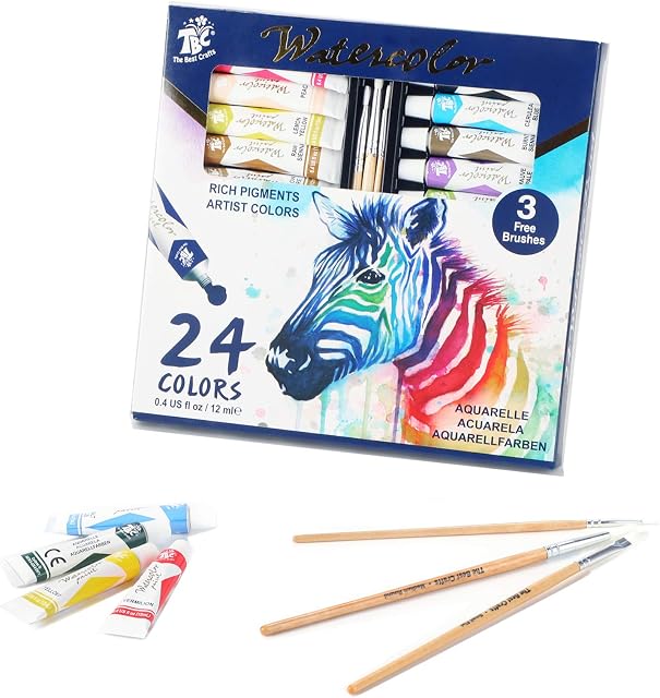 TBC The Best Crafts Watercolours Paint Set, 24 Aluminium Tubes (12 ml/0.4 US fl oz), Perfect for Professionals and Beginners