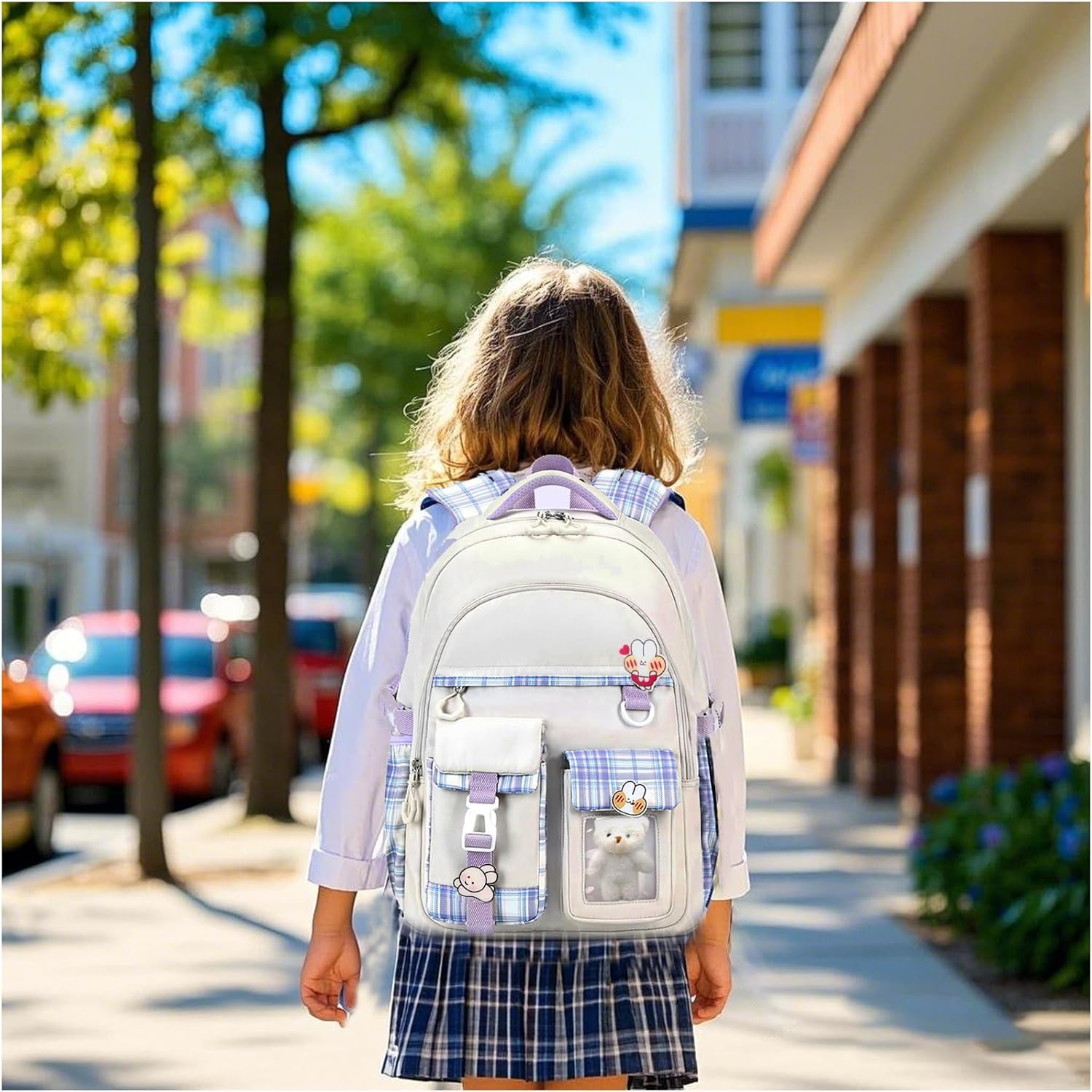 Girls Backpack,Cute School Backpack for Girls Kids Teens,Kawaii Bookbag for Primary Elementary,White - Image 2