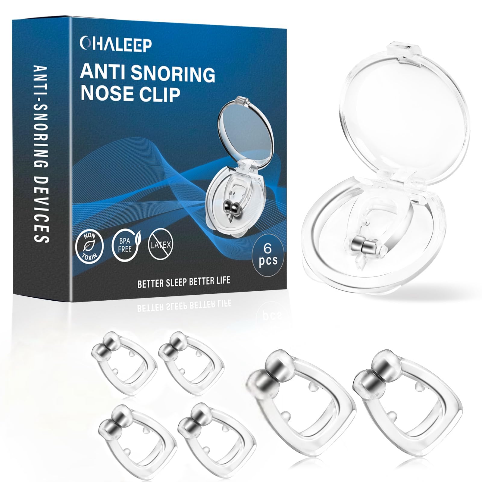 Anti Snoring Devices, Snore Stopper with Adjustable Magnet, Silicone Nose Clip Stop Snoring, Effective to Relieve Snoring, Snoring Solution for Comfortable and Quieter Sleep, White, M,6pcs