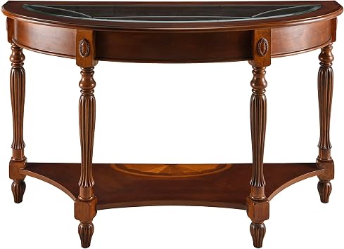Solid Wood Console Table with Storage, Semi-Circle entryway Table with Tempered Glass,Carvings Side Elegant Vintage Sofa Table 47.7? x 30? x 18?, for Small Space,Blank Wall Brown Walnut SFZ1533GT