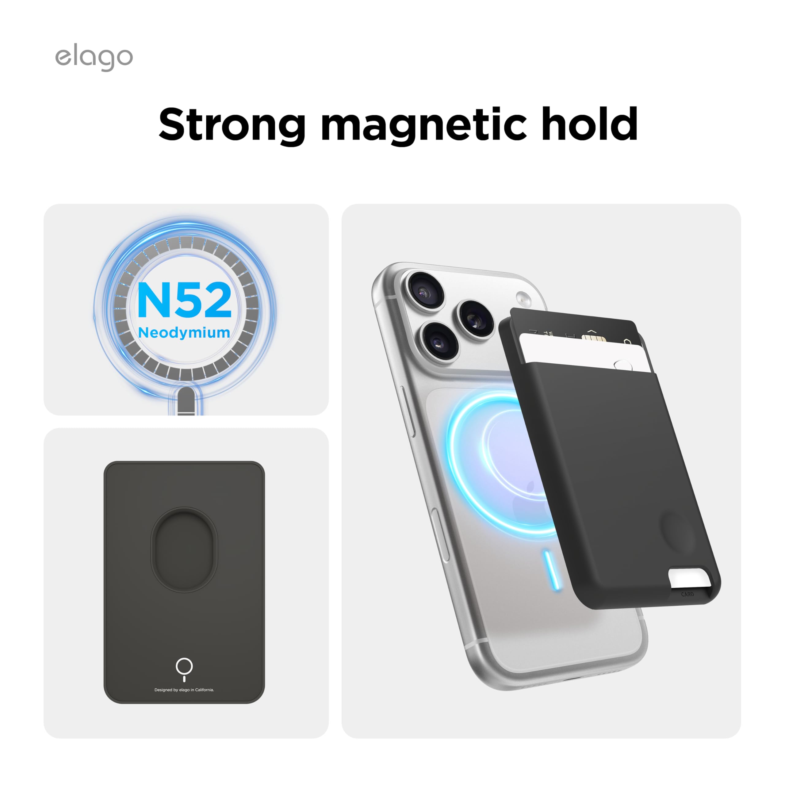 elago Portafoglio Magnetico Porta Carte – Custodia Sottile per 2 Carte, Compatibile con MagSafe, Compatibile con iPhone 17/16/15/14/13/12, Silicone Premium, Antigraffio (Nero)