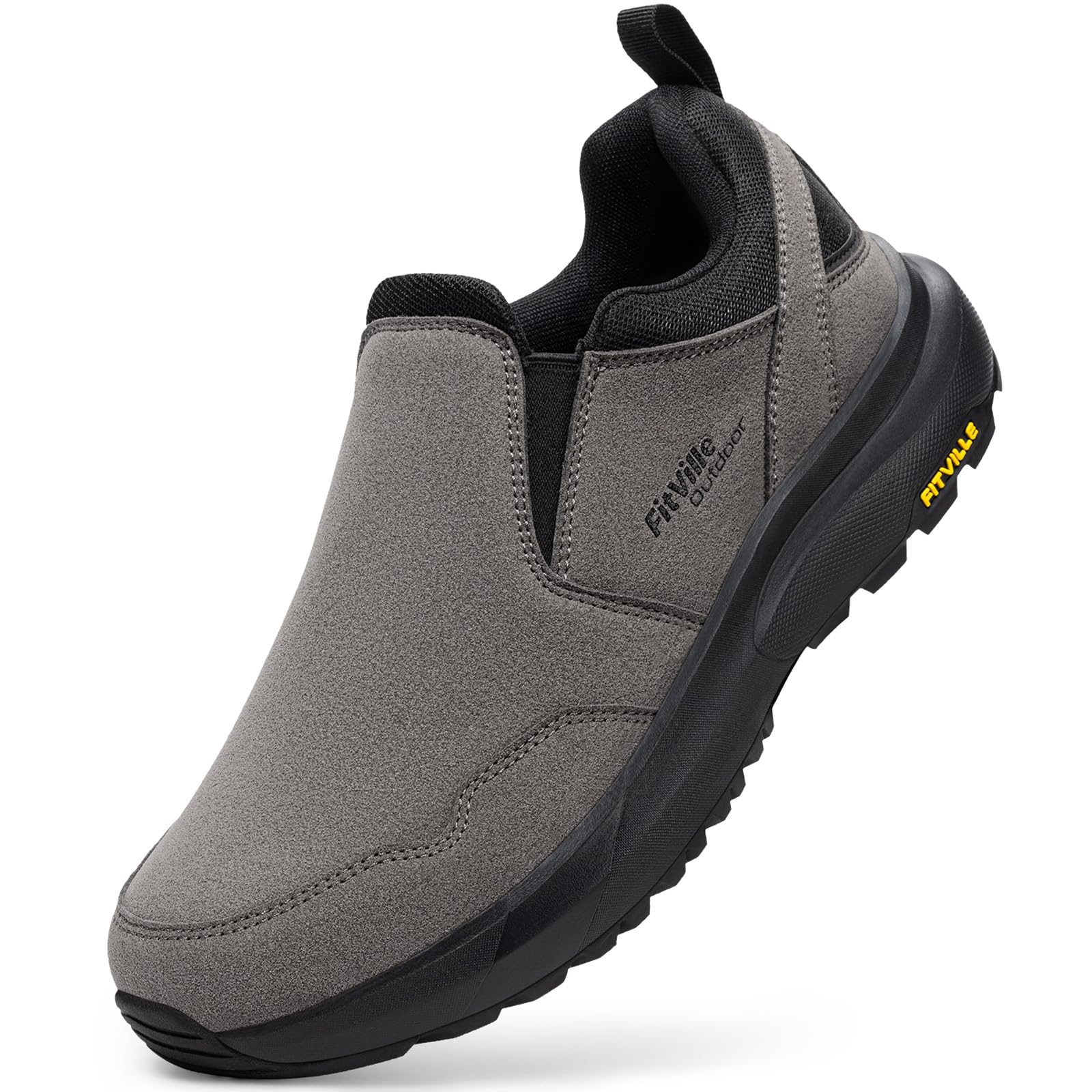 FitVille Slip On Wanderschuhe Herren Extra Breit Trekkingschuhe rutschfeste Outdoor Schuhe Atmungsaktiv Freizeitschuhe Leichte Walkingschuhe