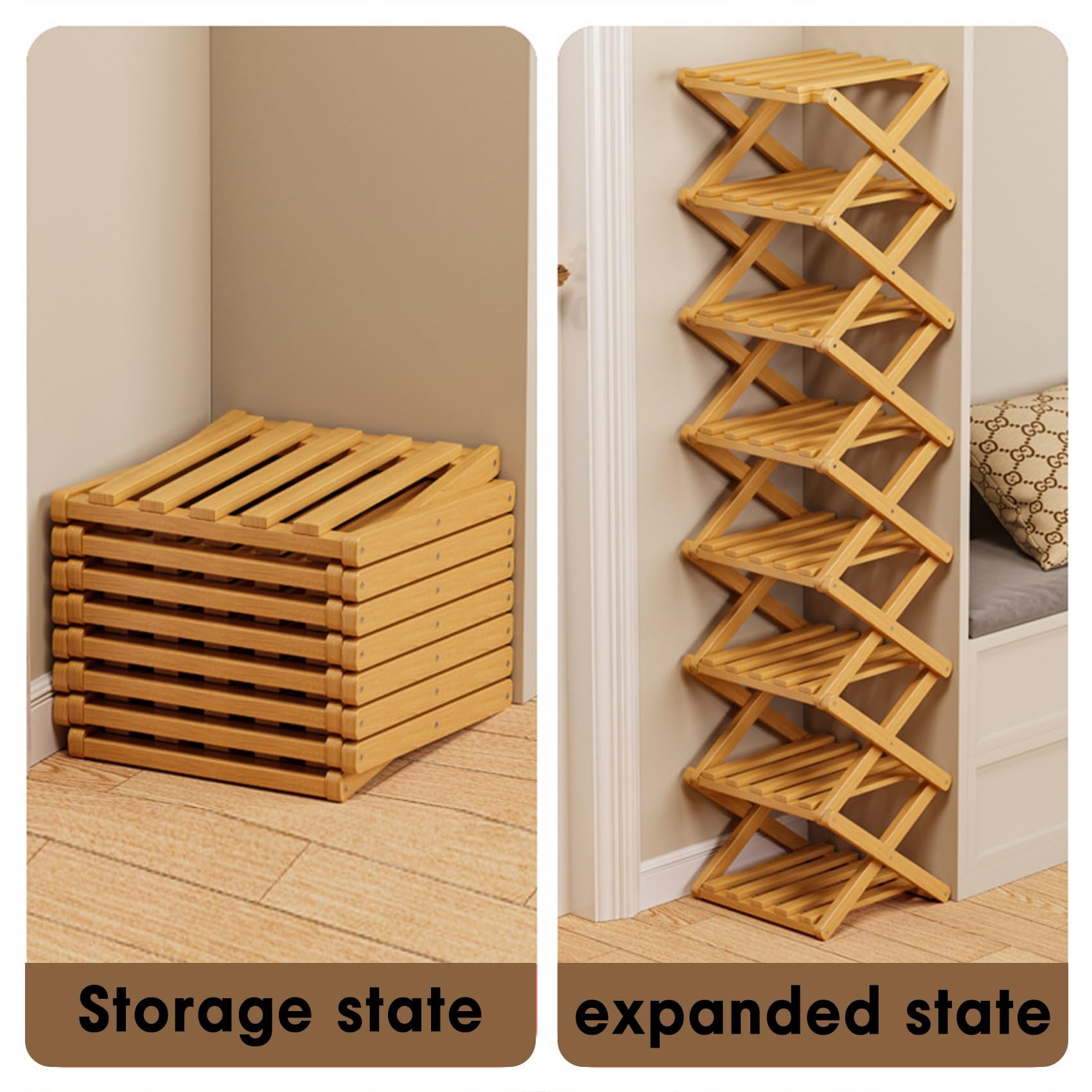 Zapatero plegable de bambú – Nizer de madera de 5 niveles que ahorra espacio para entrada y sala de estar – no necesita montaje, diseño delgado, respetuoso con el medio ambiente Sto Solut