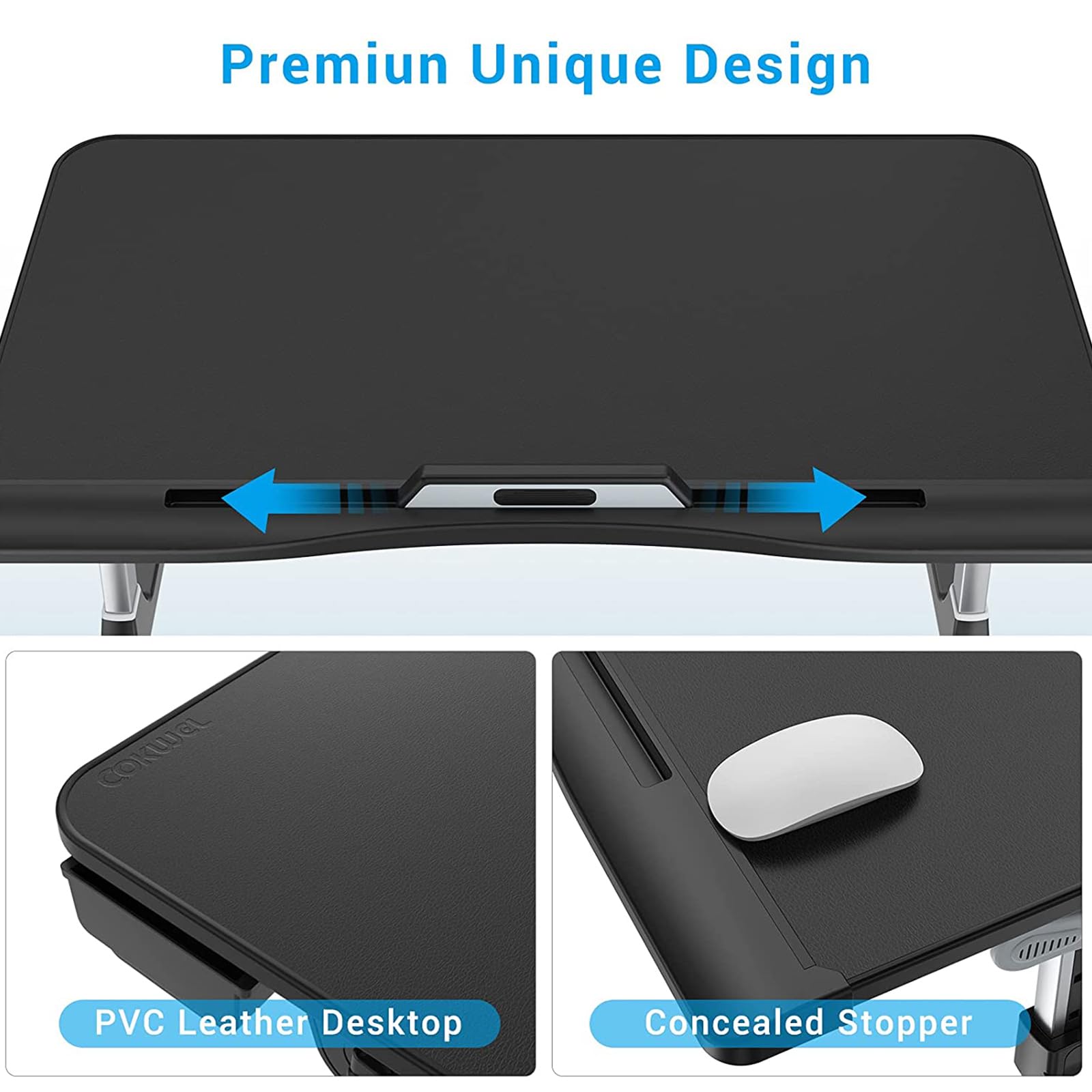 Stand da scrivania del Letto per Laptop Pieghevole Regolabile - Supporto per Notebook Portatile per Lavoro, Lettura, Alimentazione - Altezza e Angolo Regolabili - con cassetto e Tappo