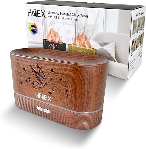 Difusor de aromaterapia de llama colorida Difusor ultrasónico de aceite esencial de 6.8 fl oz con 7 luces LED y diseño silencioso Humidificador de