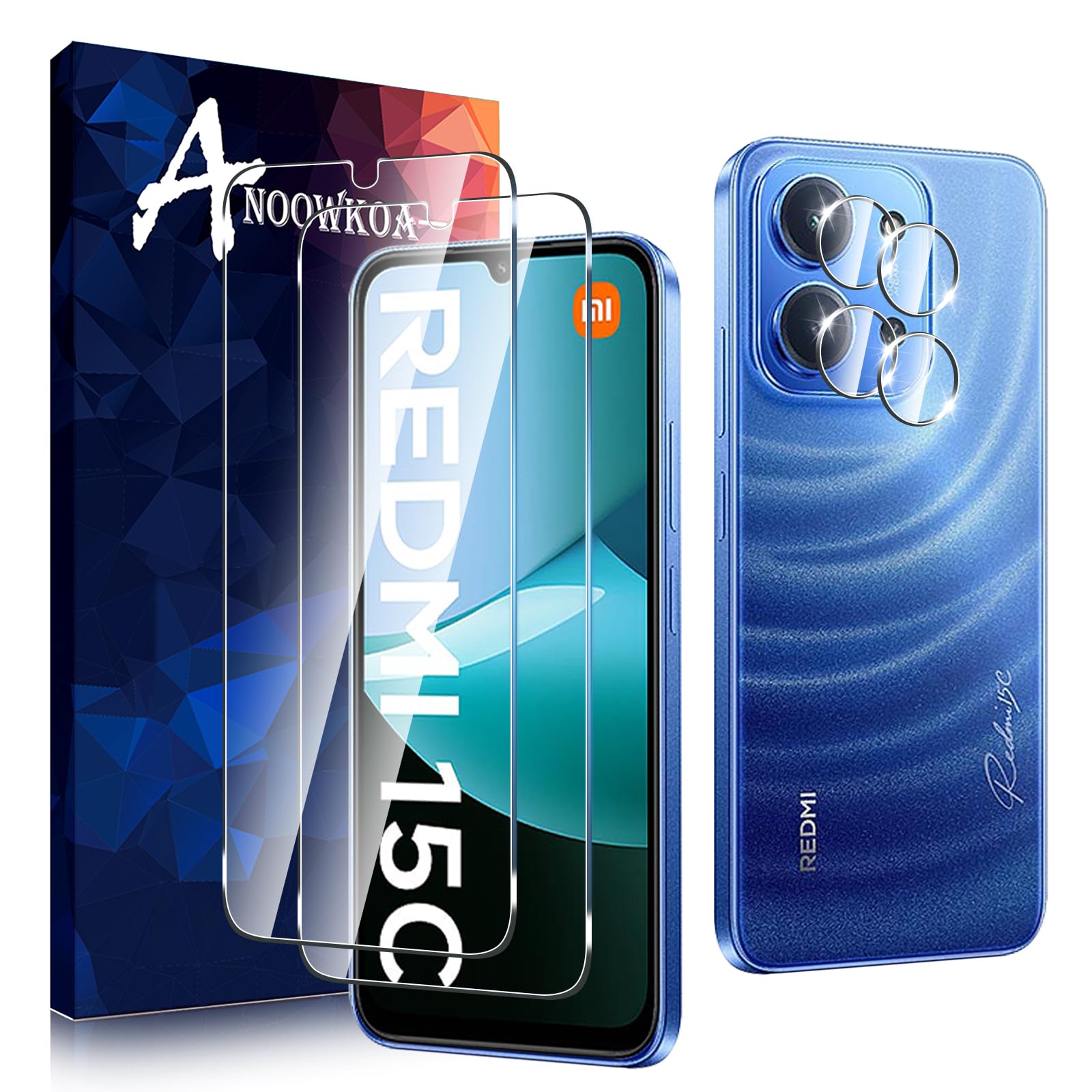 Anoowkoa 2+2 Pack for Xiaomi Redmi 15C 4G/5G Screen Protectors and Camera Lens Protectors Guard Tempered Glass Film, Anti Fingerprints Protective Film