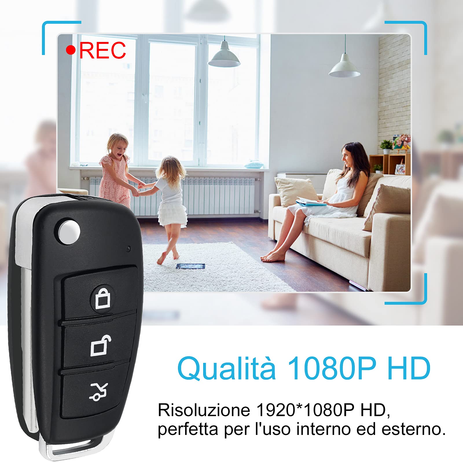Mini Telecamera Spia, Telecamera Nascosta Chiave Auto, Spy Cam 1080P HD | Microcamera Spia, Videocamera Sorveglianza con Rilevamento del Movimento, Visione Notturna per Auto Casa Bambini